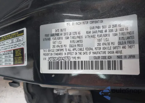 2013 Mazda Cx-9 Touring from USA, damaged, VIN JM3TB2CA8D0423753